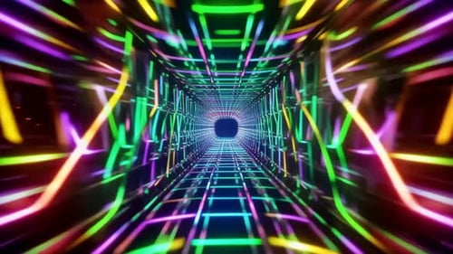 Cyberpunk Digital Grid with Glowing Neon Light Trails
