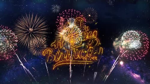 40Th Happy Birthday Text Typography Particles Fireworks Explosion Sparks Night Sky Background