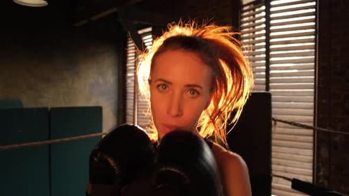Woman Boxer Practices Punches in Golden Sunlight