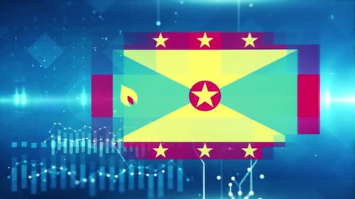 Grenada Flag On Economy Background And Graph