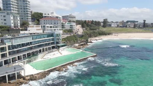 People Swim At Swimming Pool Near Bondi Beach In Summer - Popular Beach In Sydney, New South Wales,