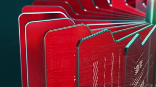 Red glass panels displaying digital programming code sequence