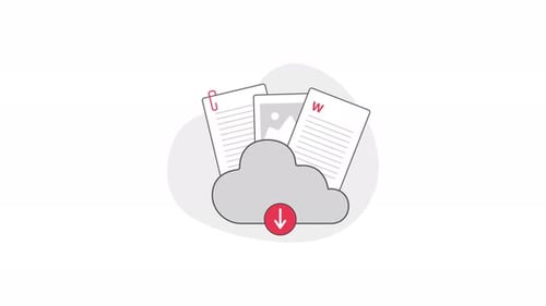 4k Cloud-Speicher mit Dokument. Konzeptanimationsvideo zum Hochladen von Cloud-Daten