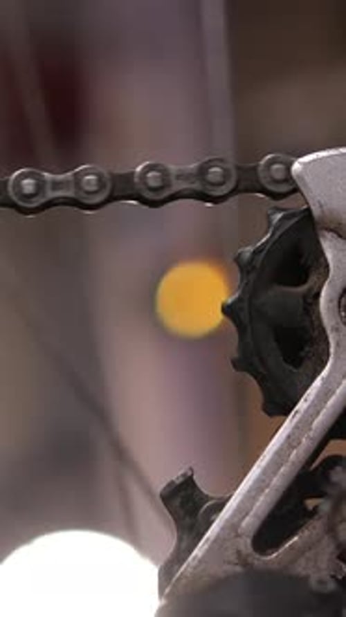 Vertical Video Bicycle Sprocket Gear Shift Gear Against of a Spinning Wheel