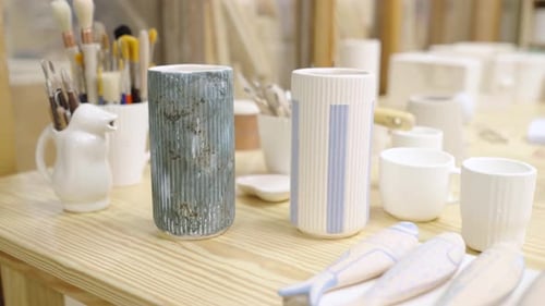 Pottery Workshop Displaying Finished Ceramic Vases