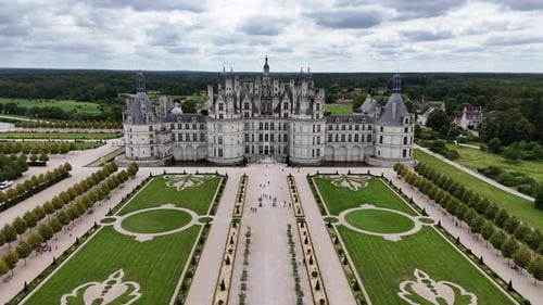 Drone shot of Chambord castle (Chateau de Chambord) in Loire Valley, France