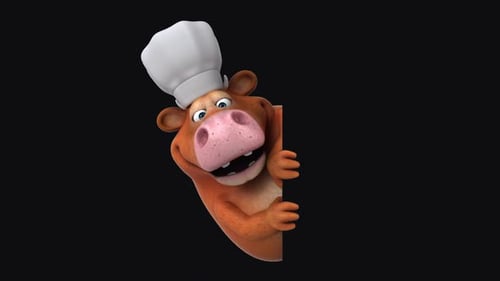 Fun 3D cartoon cow with a blank sign (with alpha channel included)