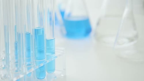 Blue Liquid in Scientific Test Tubes