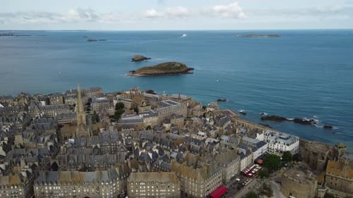 Saint-Malo city and seascape, Brittany in France. Aerial panoramic view