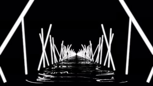 Futuristic Abstract Tunnel with Reflective Glowing White Lines