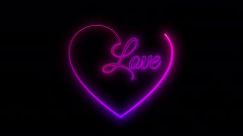 Glowing Neon Heart with Love Script Text Reveal
