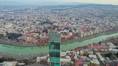 Drone Flies Above Tbilisi Georgia