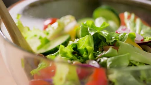 Fresh Vegetable Salad with Cucumber, Tomatoes, Lettuce