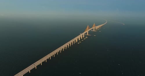 Sunshine Skyway Bridge Aerial view at sunset