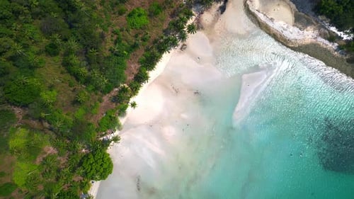 tropical beach turquoise wate, lush green vegetation. Wonderful aerial view flight drone