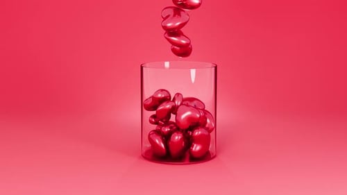 Shiny Red Hearts Filling Glass Gift Box Animation