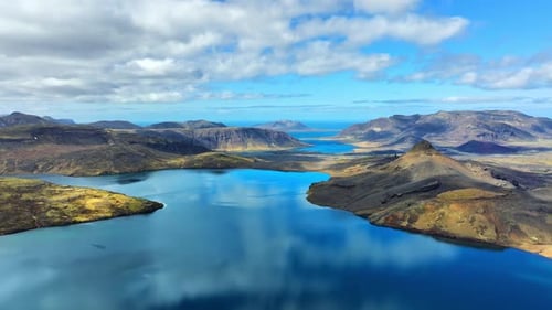 Mountain Lake Clouds Reflection Water Volcanic Mountains Aerial
