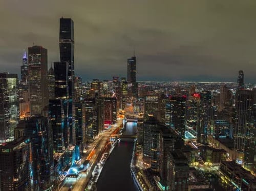 Downtown Chicago Aerial Hyperlapse at night
