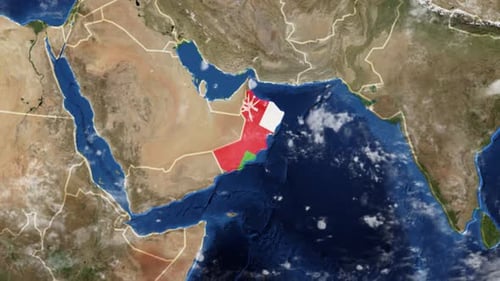 Animated World Map Zooms to Oman with National Flag Reveal