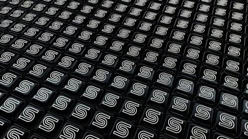 Schwebender Hintergrund mit schwarzen Würfeln, exklusives, einzigartiges Design, weiße Formen, Reflexion, 3D-Render