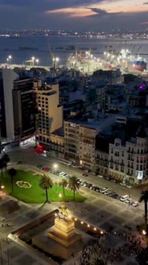 Night Scape In Independency Square In Montevideo In Maldonado Uruguay.
