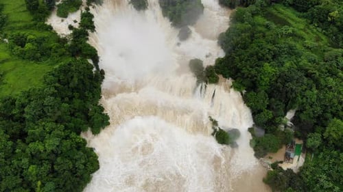 Aerial Dolly forwards looking down at Ban Gioc Waterfall - Thác Bản Giốc - Detian Falls, North Vietn