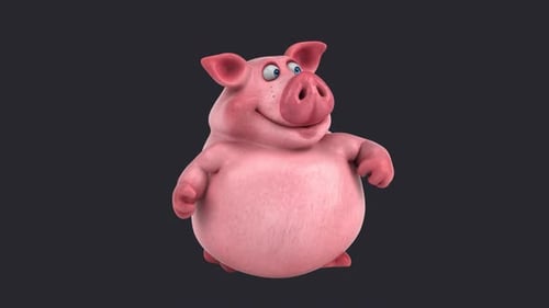 Fun 3D cartoon pig walking (with alpha channel)