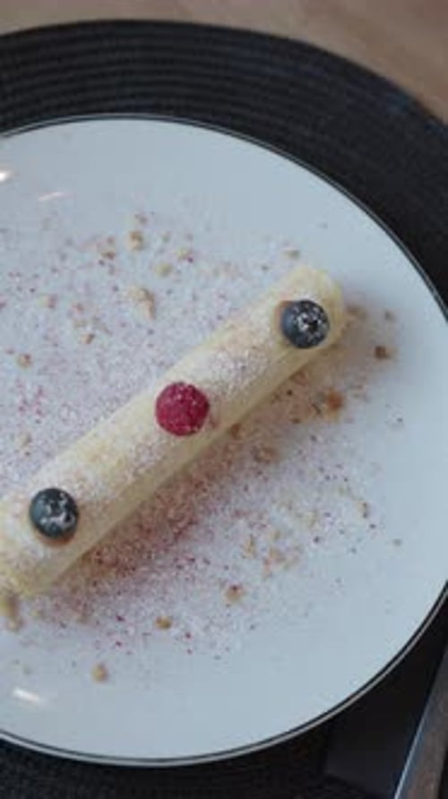 Fresh Crepe with Berries on a White Plate