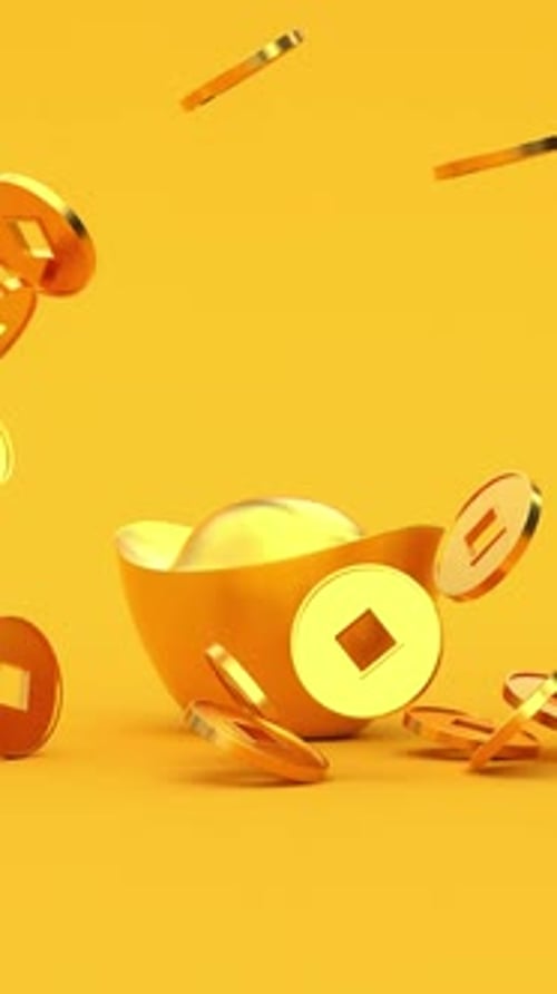 Modern 3D Golden Coins Falling Animation for Chinese New Year