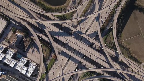 Aerial Top Down View of Multi Level Highway Interchange with Traffic