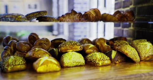 Delicious Assortment of Freshly Baked Goods Displayed at a Cozy Bakery