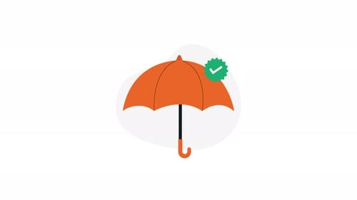 4k Umbrella with Verified Checkmark Badge. Protection Concept Animation Video