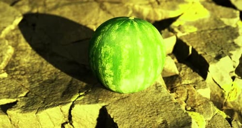 Watermelon Resting on Sunlit Rocky Surface in Nature Setting