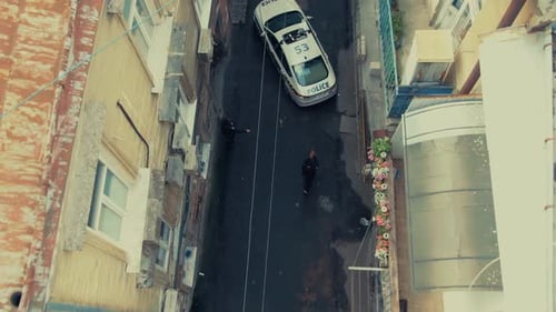 An Aerial View of a Quiet and Peaceful Street Showcasing Beautiful Flowers and Cars