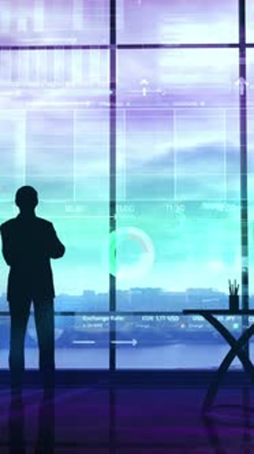 Trader in the Big Office and Stock Exchange Infographics