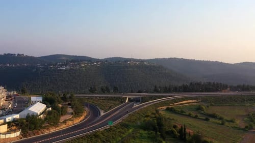 Tel aviv Jerusalem Highway 1 Limited traffic in coronavirus Lockdown-Aerial
