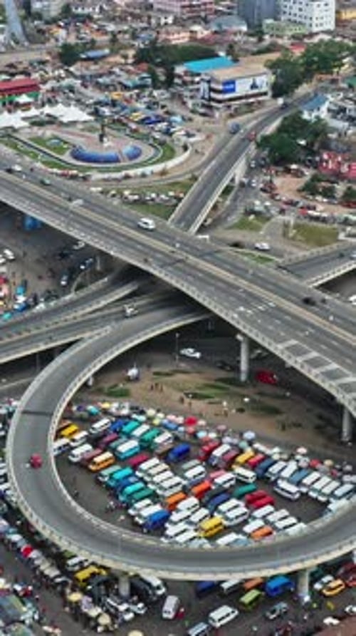 Drone Shot of Moving Traffic on a Highway In Accra