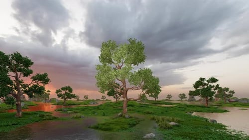 Animated Serene Nature Landscape at Dusk