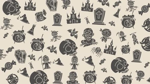 Animated Flat Design Spooky Halloween Icons Pattern