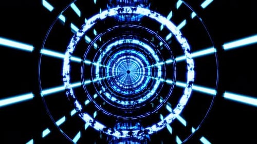 Cold Blue Rings Vj Loop Tunnel Animation With Neon Illumination
