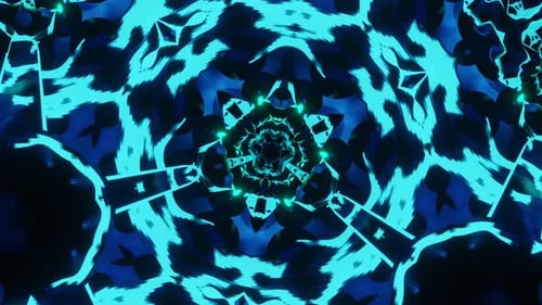 Blue and black abstract design with circles and dots. Kaleidoscope VJ loop