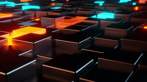Pulsating Grid of Abstract Glowing Cubes Background Animation