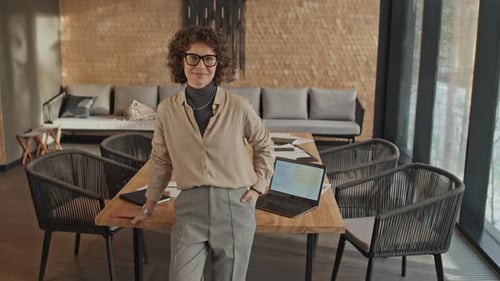 Portrait of Caucasian Female Startup Director Posing in Modern Office