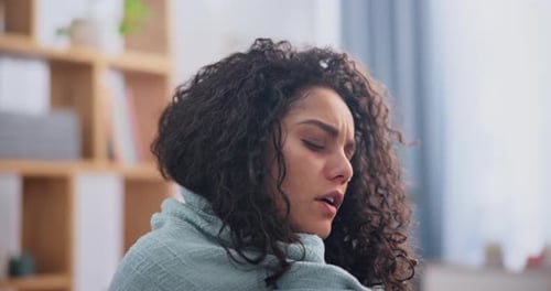 Woman With Cold Wipes Nose with Tissue