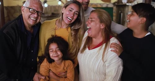 Happy Latin Family Smiling on Camera at Home Argentina