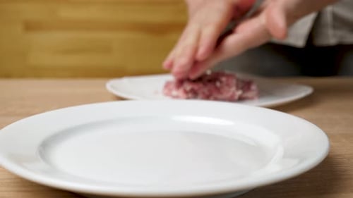 Hands Preparing Meatballs in Kitchen Food Prep