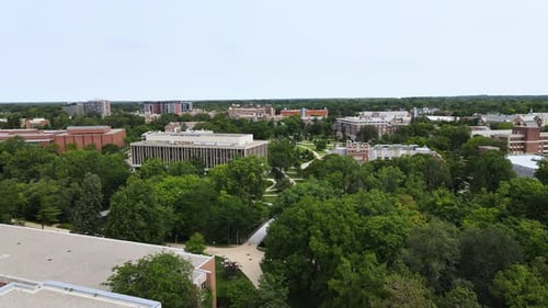 The Admin Building at MSU as seen from the air.