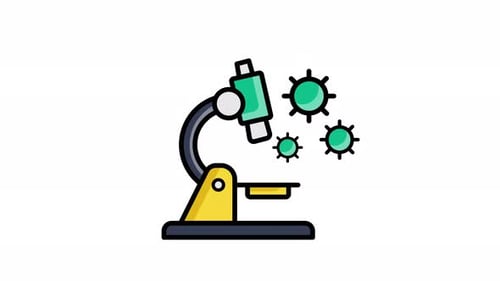Animated a microscope with a green liquid and a green substance