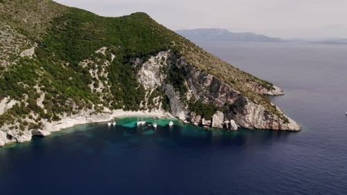 Aerial Top Down View of Rich Yacht Sailing Sea