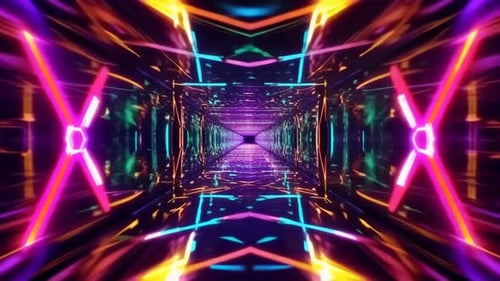 Futuristic Neon Tunnel Flight Abstract Digital Background